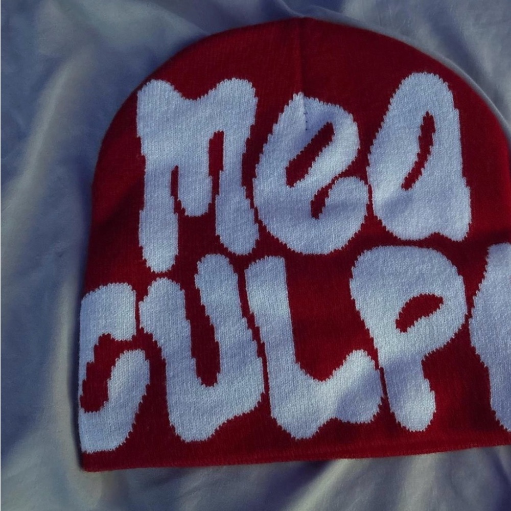 mea culpa Red and White Graphic Beanie